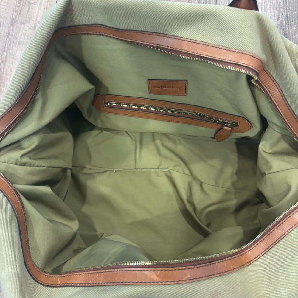Polo Ralph Lauren Duffle Bag Safari XL Tan Cognac Canvas Leather  (23.5x10x10) - Picture 5 of 12
